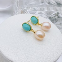 Cadeau pour la fête des mères, ensemble de bijoux en perles d'eau douce pour femme, plaqué or, pierre précieuse naturelle turquoise/collier/boucles d'oreilles/clous d'oreilles