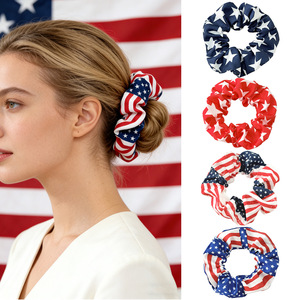 Coleteros Grandes con Diseño Patriótico de la Bandera de EE. UU., Bandas Elásticas para el Cabello de Tela Suave, Accesorios para Peinados de Fiesta del 4 de Julio - Product Image 1