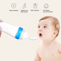 Portable sans BPA 90ml Silicone Squeeze Bouteille Imprimé Toddler Food Distribution Cuillère Bébé Biberon Cuillère pour 0-12 Mois