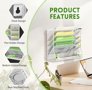 Wall File Organizer 5 Tier Metal Mesh Hanging File Holder Wall Mounted Office Storage Mail Organizer Document Holder - Product Image 4