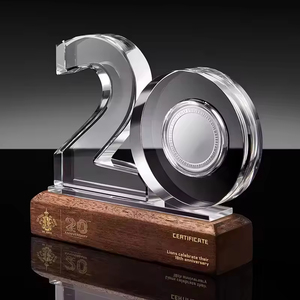 Piala Penghargaan Kaca dengan Alas Kayu Kosong JN, Trofi Penghargaan Kristal dengan Alas Kayu untuk Ukiran Suvenir - Product Image 1