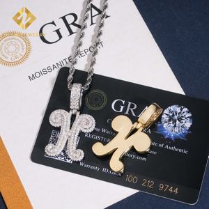 จี้เพชร missanite VVS จี้ตัวอักษร H เริ่มต้นจี้ฮิปฮอปเครื่องประดับ925ชุบทองเงินจี้ unisex - Product Image 5