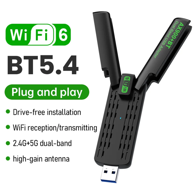 AX900 WiFi USB Adapter WiFi6 BT 5.4 Dual Band 2.4G+5.8Ghz 2 Antenna Dongle USB Wireless Card Receiver for PC/Laptop