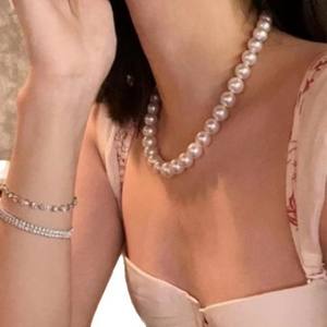 Collier de perles d'eau douce naturelles, double rangée, 8-7 mm et 4-3 mm, presque rondes, forte brillance, sans défaut, sans cœur, avec fermoir papillon - Product Image 5