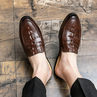Babouche Homme en Cuir Noir Semelle Cuir Chaussures Mules Tendance à Enfiler Décontractées Hommes Demi-Chaussures en Cuir