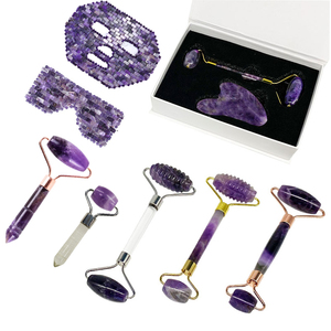 Rouleau en améthyste 3D avec logo, masque facial en cristal violet, œuf <span class=keywords><strong>de</strong></span> yoni, rouleau en jade et ensemble Gua Sha, <span class=keywords><strong>pierre</strong></span> d'améthyste naturelle Gua Sha - Product Image 1