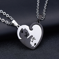 Cadeau de saint-valentin 2 pièces/paire pendentif coeur rond meilleur ami Couples acier inoxydable assorti Yin Yang collier de chat bijoux