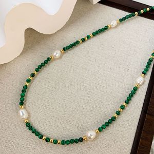 Collier de perles vintage délicates pour femmes perles d'eau douce naturelles pierre de <span class=keywords><strong>malachite</strong></span> verte personnalité perles d'eau douce tour de cou - Product Image 4