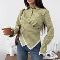 Blusas Elegantes de Mujer Primavera Verano 2026, Nuevas Blusas Casuales con Encaje, Rayas, Botones, Pliegues y Mangas con Vuelo