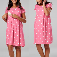 Herzförmiges Polka-Dot Umstandskleid für Entbindung und Krankenhaus mit Kurzen Ärmeln und Versteckten Seitenöffnungen Stillkleid