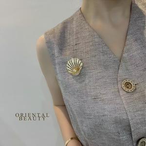 Broche de Perla Natural de Mar de 10-14 mm, Incrustaciones de Piedra Hao, Concha de Perla Dorada de Nanyang, Diseño de Flor de Concha, Chapado en Diamantes - Product Image 4