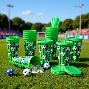 Promotional Discounted 24oz <b>Reusable</b> Plastic Straw <b>Cup</b> with Football-themed Pattern Eco-friendly Direct Drinking Back to School - Product Image 2