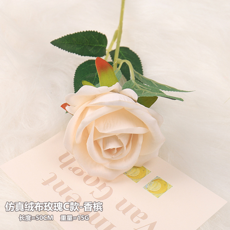 Artificial Velvet Rose Style C  Champagne