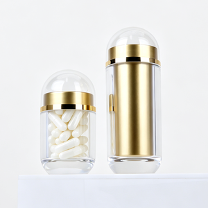 ขวดพลาสติกใสทรงกลมพร้อมฝาสีทอง ภาชนะใสสำหรับอาหารเสริม - Product Image 3