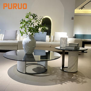 Mesa Auxiliar de Estilo Europeo para Apartamento, Muebles para el Hogar, Mesa de Centro Redonda de Vidrio Templado y Acero Inoxidable - Product Image 2