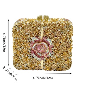 Bolso de Noche Elegante para Mujer con Cristales, Cartera de Mano Cuadrada con Pedrería Floral para Vestido de Noche o Baile - Product Image 6