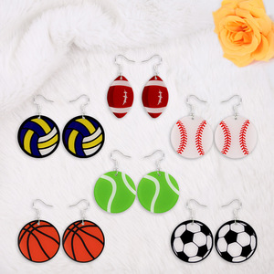 Boucles d'oreilles unisexe à thème sportif transfrontalier, motif <span class=keywords><strong>ballon</strong></span> de football et <span class=keywords><strong>rugby</strong></span>, pour jeux et décoration - Product Image 2
