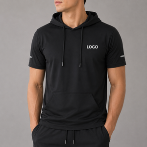 เสื้อฮู้ดออกกำลังกายผู้ชายทรงหลวมขนาดใหญ่ ระบายอากาศได้ดี เหมาะสำหรับเล่นบาสเก็ตบอล วิ่ง และกีฬาอื่นๆ แขนสั้น - Product Image 2
