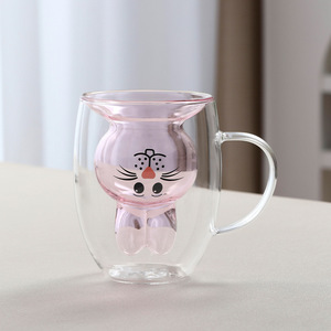 Wholesale <strong>Cute</strong> Creative Double Layer Glass <strong>Cup</strong> Cartoon Animal Design Heat Resistant Insulated for Milk <strong>Coffee</strong> or Hot Drinks - Product Image 2