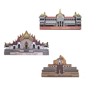 Aimant de réfrigérateur en bois thaïlandais, architecture 3D, Wat <span class=keywords><strong>Chedi</strong></span> Luang Kijit Hall, illustration originale, objet décoratif magnétique - Product Image 1