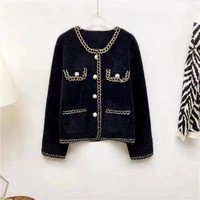 Cardigan Élégant Classique Femme Manches Longues Boutons Simples Poches Blocs de Couleurs Anti-Boulochage Pull d'Automne – Grande Vente