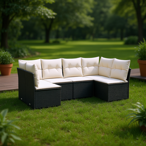 Cream White Garden <b>Sofa</b> Set <b>Rattan</b> Outdoor Furniture 6 Seater Contemporary Design - Product Image 2