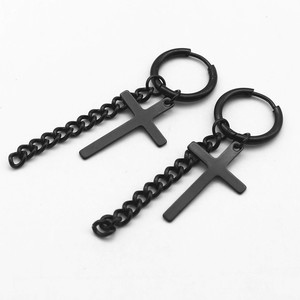 yunnique Hoop Earrings Cross <b>Titanium</b> Steel Black <b>Chain</b> Dangle Fashion Jewelry Gift - Product Image 2