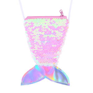 Balık kuyruğu pullu kordon mermaid çapraz çapraz toptan payetli bozuk para cüzdanı çanta çocuk okul kız - Product Image 4