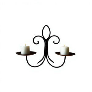 Support mural en fer pour bougies, finition noire, double bras, éclairage décoratif pour la maison, support mural pour bougies en fer fait main - Product Image 1