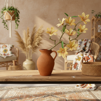 Guci Antik Buatan Tangan dengan Pegangan, Vas Keramik Terakota Merah Rustic dengan Lapisan Matt, Vas Bunga Dekoratif, Aksen Rumah Modern