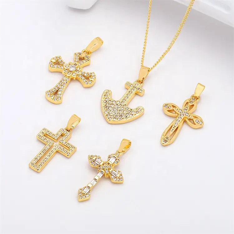 JXX hot sale charm anchor pendant with zircon unique bling cross pendant necklace for men and women copper jewelry