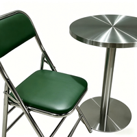 Fauteuil rembourré vert à faible MOQ, mobilier résistant aux intempéries, ensemble de salle à manger pliant en acier inoxydable pour cantine, snack-bar, extérieur
