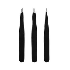 Professional Stainless Steel Eyebrow Eyelash Tweezers Set Slanted Tip Great Precision Personal Care False Eyelash Use Bag