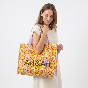 Nouveauté Sac fourre-tout d'été matelassé en coton écologique pour femme, style bohème, pour courses, sac à bandoulière ART&ART Rajasthan Two - Product Image 1