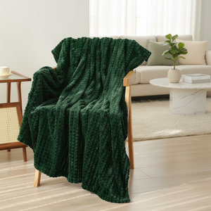 Coperta in pile 3D verde scuro 50" 60" super morbida, soffice, accogliente e lussuosa con design a griglia jacquard per decorazioni - Product Image 3
