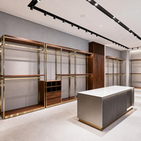 Présentoir à vêtements CE en bois de noyer avec éclairage LED, armoire murale pour vêtements avec tiroirs de rangement pour boutique
