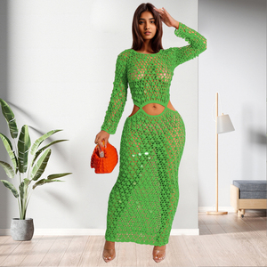 ชุดเดรสยาวถักนิตติ้งสีพื้นแบบเซ็กซี่เว้าหลังสำหรับผู้หญิงแฟชั่นขายส่งโดยตรงจากโรงงาน - Product Image 6