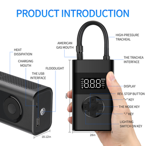 Nexest12Vミニワイヤレス電気ポータブルエアポンプディスプレイ車と自転車用の車のタイヤインフレーター - Product Image 3