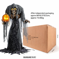 Nouvelle Grande Décoration d'Halloween Transfrontalière : Figurine Squelette Électrique à Capteur de Mouvement avec Citrouille Lumineuse pour Affichage Extérieur