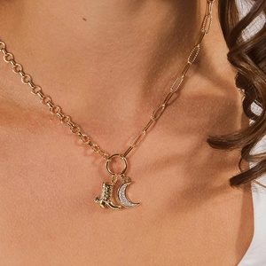18K oro Zirconia cúbica bota y Luna encanto collar 925 plata esterlina moda señoras collar deslustre joyería gratis - Product Image 2