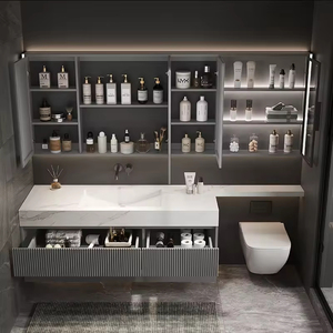 Mueble de Baño Moderno Clásico de Madera Montado en la Pared con Lavabo Individual, Mueble de Baño Antiguo para Hotel con Encimera - Product Image 4