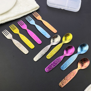 Juego de cuchara y tenedor de titanio puro para niños, vajilla portátil ligera plateada para bebés de 0 a 12 meses - Product Image 2