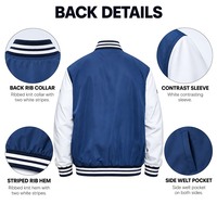 Veste de baseball varsity pour homme, veste bomber contrastée, col côtelé rayé, doublure en satin, logo personnalisé, veste de collège letterman