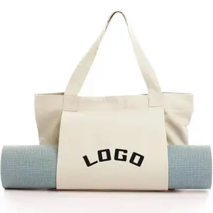 Logo kustom kanvas daur ulang kapasitas besar tas kanvas Yoga kokoh tas Tote Yoga multifungsi