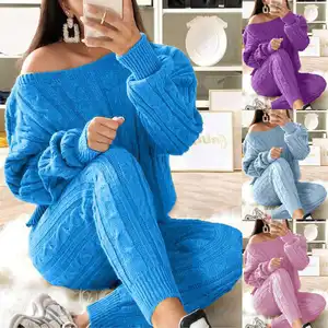Autumn Women 2 Piece Set Tracksuit Sweater Outfit Ladies O Neck Pullover Top Pants Suit Knitted Sweater Set Women