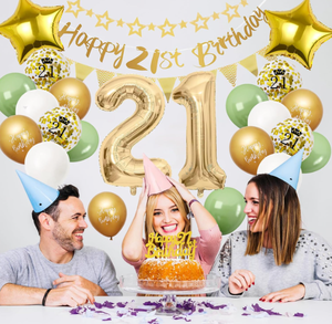Bannière <span class=keywords><strong>Joyeux</strong></span> 21e <span class=keywords><strong>Anniversaire</strong></span> Dorée Métallique, <span class=keywords><strong>Guirlande</strong></span> d'étoiles, 21 Ballons en Aluminium, Ballons Imprimés, Décoration de Gâteau pour Fête d'<span class=keywords><strong>Anniversaire</strong></span> Adulte - Product Image 3