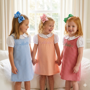Abiti per Bambine all'Ingrosso, Vestito Smock a Quadri per Bambine, <span class=keywords><strong>Abito</strong></span> Principessa in Gingham Intrecciato con Monogramma per Bambine - Product Image 1