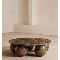Meubles de salon personnalisés, table basse à trois boules, table basse ronde haut de gamme en marbre Calcutta Viola italien