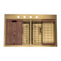 Station de travail moderne en acier inoxydable 304, évier de cuisine fait main en cuivre et or rose nano à double bol égal en calibre 16