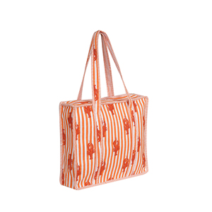 Bolso de mano de algodón con estampado de langosta a rayas naranjas, estilo playero de verano, con cierre de cremallera, estilo de estampado en bloque - Product Image 5